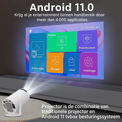 Homemarry Mini Projector – 180° Draaibare Beamer met Flexibele Projectie voor Wand & Plafond | HD Beeldkwaliteit